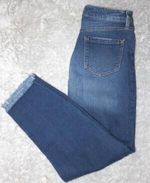 Scoop Cropped Jeans Womens 4 Blue Crop Straight Distressed Frayed Hem Ankle